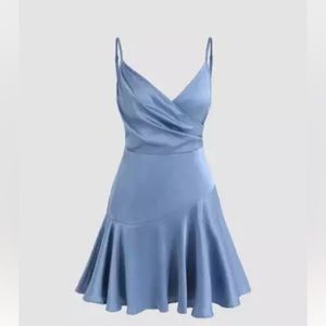 blue satin mini dress